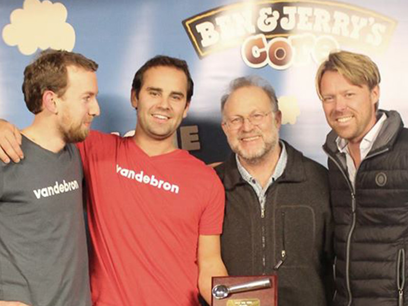 With Jerry Greenfield — 50% of Ben & Jerry’s — after we won the international Join Our Core competition in London.